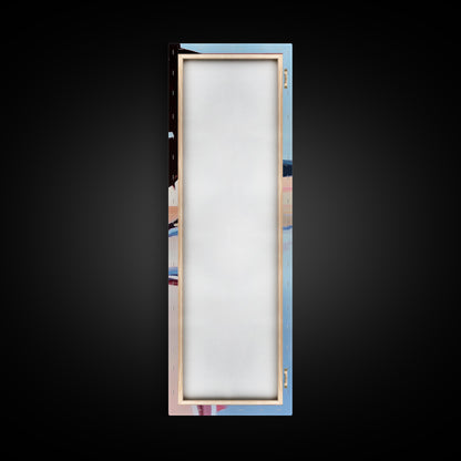 Ruhige Frau, Naturspiegelung, Zarte Pastellfarben, Friedliche Landschaft, Gerahmter Leinwanddruck, Minimalistische Kunst, Friedliche Wohndekoration