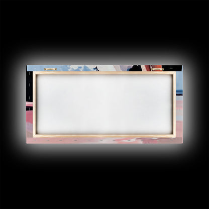 Abstract Waves, Coastal Aesthetic, Beach Sunset, Living Room Wall Art, Canvas Print, Ocean Home Decor, Modern Seaside Artwork, Pink and Blue