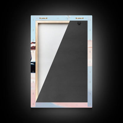 Modern Coastal Art, Abstract Beach Scene, Minimalist Ocean Print, Framed Canvas Print, Boho Seascape, Living Room Wall Art, Pastel Decor