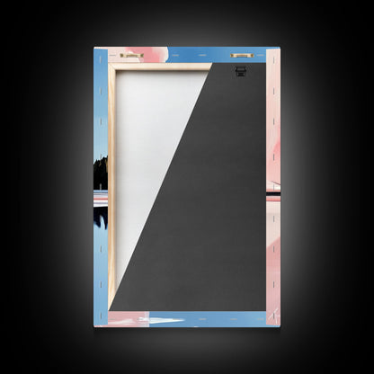 Pink Rock Reflection, Abstract Landscape, Serene Water Art, Framed Canvas Print, Modern Wall Decor, Minimalist Nature, Living Room Art