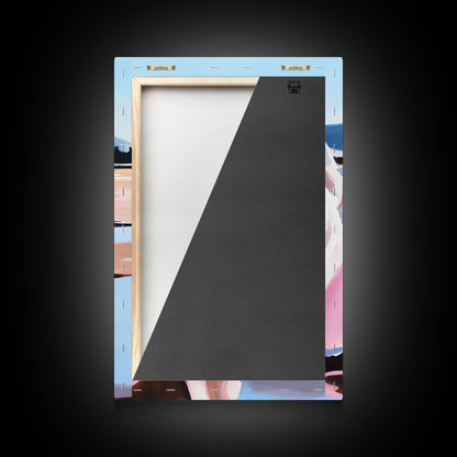 Floral, Pink Bouquet, Nature Art, Framed Canvas Print, Feminine Wall Decor, Boho Home Art, Blue Painting, Living Room Wall Art