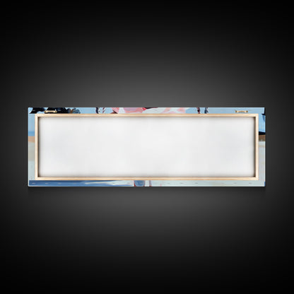 Swing By The Sea, Pastel Sky, Framed Canvas Print, Beach Wall Art, Minimalist Decor, Relaxing Aesthetic, Soft Tones, Coastal Living