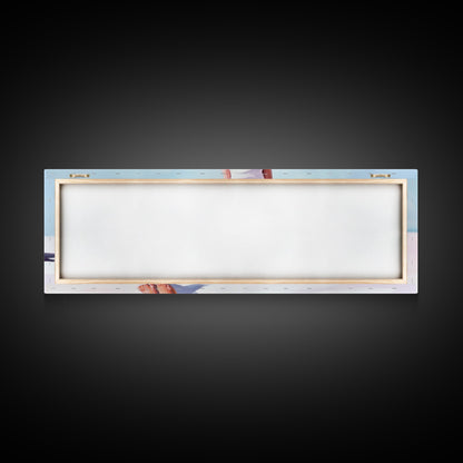 Treibholz-Flucht, Küstenleben-Kunst, Minimalistische Strandszene, Sommerliche Farben, Gerahmter Leinwanddruck, Entspannende Wohndekoration, Vom Meer inspiriert