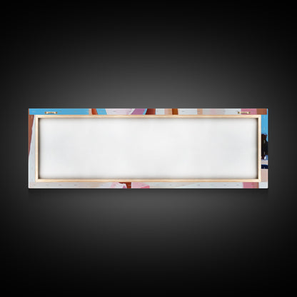 Pink Dress, Elegant Stroll, Romantic Scene, Framed Canvas Print, Modern Wall Art, Feminine Decor, Stylish Living Room Artwork