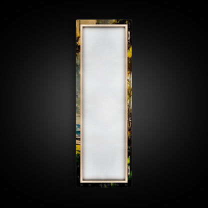 Tropical Landscape Painting, Palm Tree Art, Beach House Wall Decor, Coastal Summer Art, Vibrant Green and Yellow Art, Framed Canvas Print