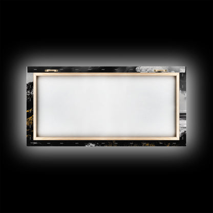 Stormy Coast, Dramatic Sky, Black and White Seascape, Framed Canvas Print, Coastal Wall Art, Large Landscape, Entryway Decor, Moody Art