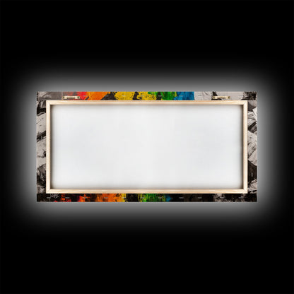 Rainbow Feathers, Colorful Abstract Art, Boho Wall Decor, Native American Inspired, Framed Canvas Print, Large Wall Art