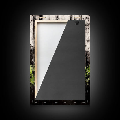 Forest Ferns, Green Botanical Art, Woodland Nature Print, Minimalist Home Decor, Black and White Wall Art, Framed Canvas Print