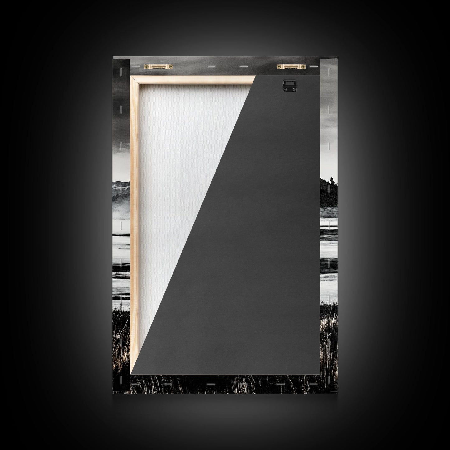 Serene Lake, Black and White Artwork, Misty Mountains, Nature Decor, Minimalist Landscape, Home Office Art, Canvas Print