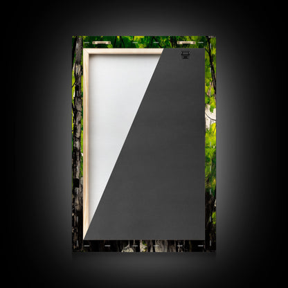 Birch Trees, Green Forest Art, Nature Landscape, Abstract Painting, Contemporary Wall Decor, Earthy Home Art, Framed Canvas Print