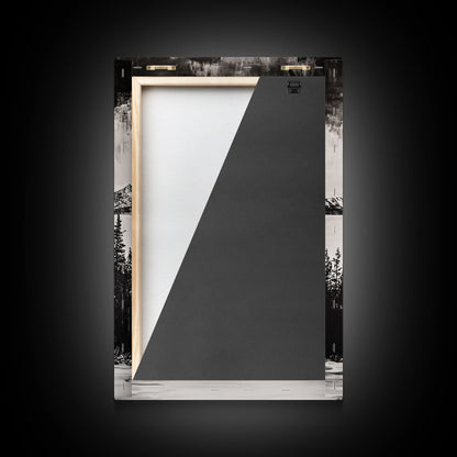 Mountain Serenity, Black and White Landscape, Nature Art, Tranquil Home Decor, Minimalist Painting, Office Artwork, Framed Canvas Print