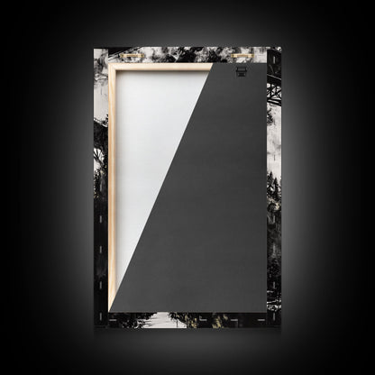 Steel Bridge, Industrial Wall Art, Black and White Landscape, Cityscape Art, Rustic Metal, Loft Style, Office Wall Art, Framed Canvas Print