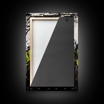 Minimalist Grass Field, Black White Green Nature Art, Abstract Farmhouse Wall Decor, Modern Simple Landscape, Framed Canvas Print