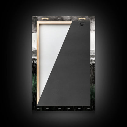 Misty Mountains, Moody Wall Art, Rustic Home Decor, Cabin Wall Art, Neutral Aesthetic, Black and White, Framed Canvas Print