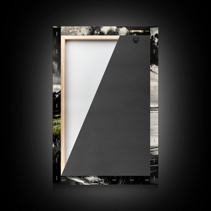 Moody Landscape, Black and White Art, Dramatic Sky, Coastal Scene, Nature Painting, Modern Home Decor, Minimalist Style, Framed Canvas Print