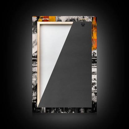 Volcano Landscape, Abstract Nature Art, Bold Modern Painting, Framed Canvas Print, Monochrome Mountains, Adventure Wall Decor