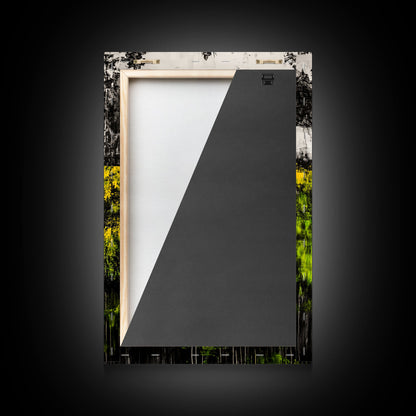 Wildflowers, Abstract Meadow, Colorful Landscape, Modern Wall Art, Framed Canvas Print, Boho Decor, Vibrant Nature, Yellow Green Art