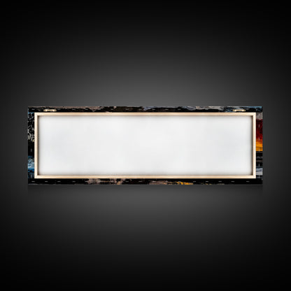 Pier, Ocean, Sunset, Framed Canvas Print, Nautical Wall Art, Coastal Home Decor, Minimalist Seascape, Surf Beach Art, Large Modern Painting