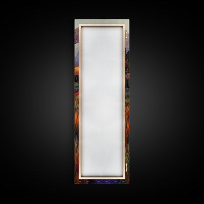 Autumn, River, Sunset, Painting, Framed Canvas Print of colorful river marsh landscape, Fall wall decor, rustic living room boho art