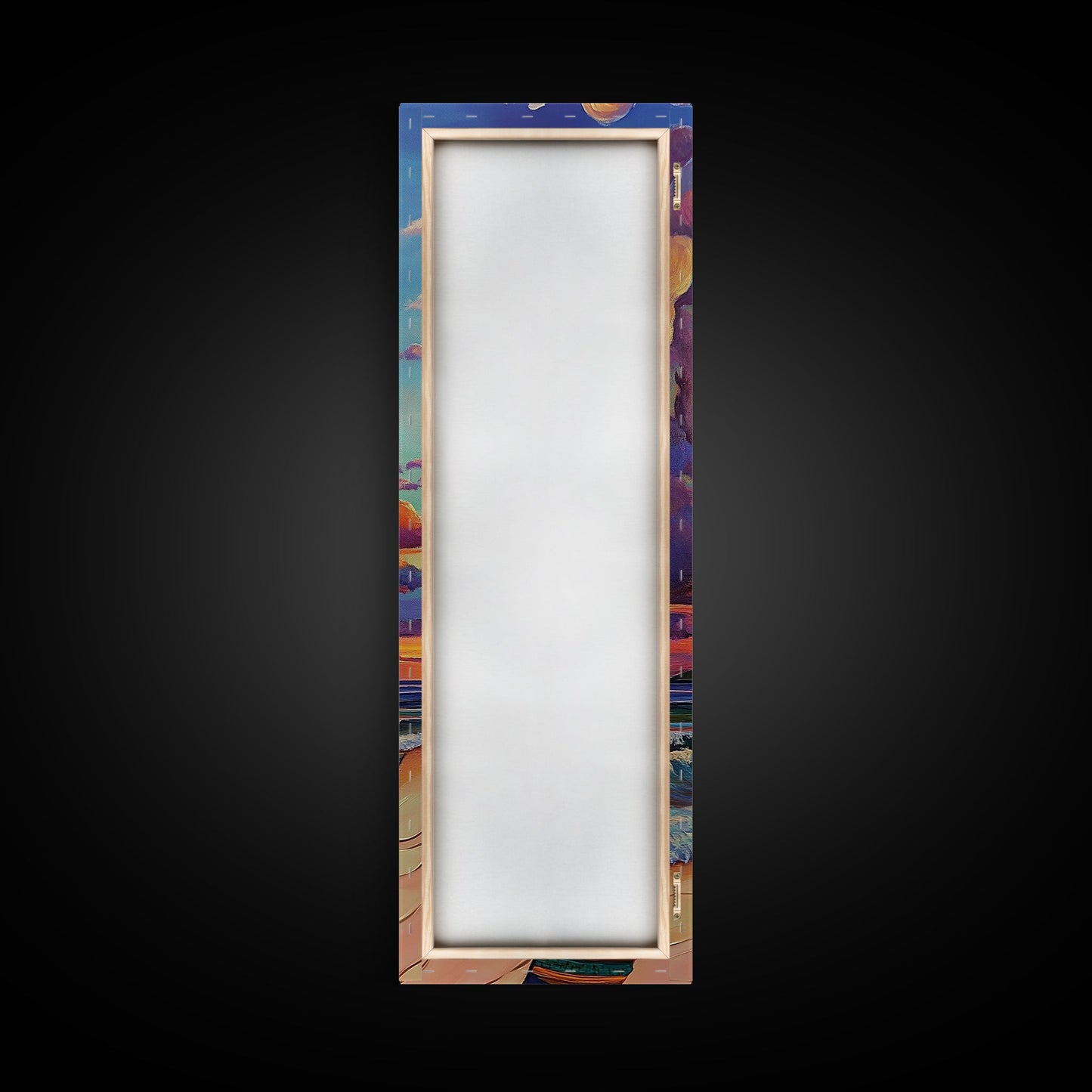 Ocean, Sunset, Blankets, Beach - Framed Canvas Print, Cozy Coastal Wall Art, Warm Sunset Beach Decor, Serene Bedroom, Entryway Accent