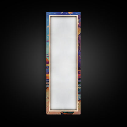 Ocean, Sunset, Blankets, Beach - Framed Canvas Print, Cozy Coastal Wall Art, Warm Sunset Beach Decor, Serene Bedroom, Entryway Accent