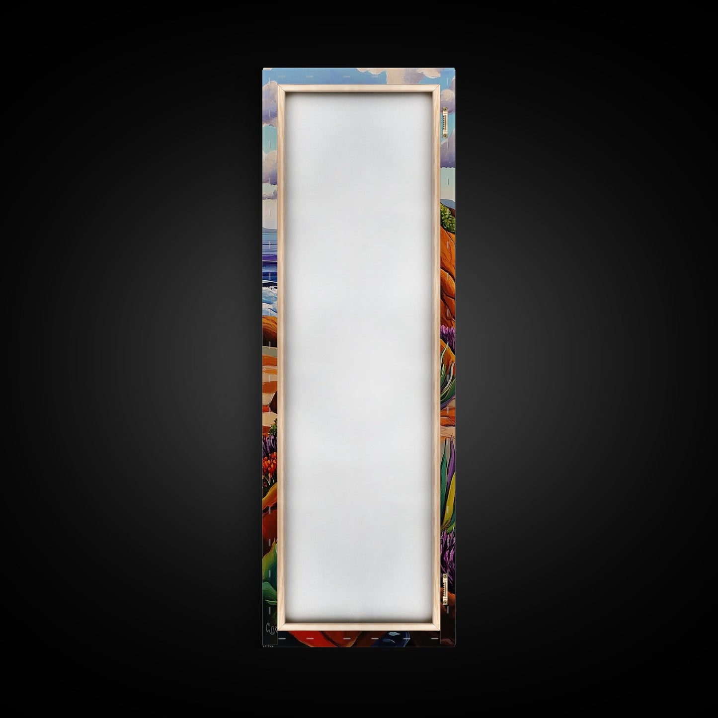 Waves Rocks, Ocean, Pastel, Framed Canvas Print, Crashing wave pastel seascape painting, calming ocean wall decor, coastal home design