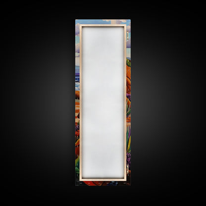 Waves Rocks, Ocean, Pastel, Framed Canvas Print, Crashing wave pastel seascape painting, calming ocean wall decor, coastal home design