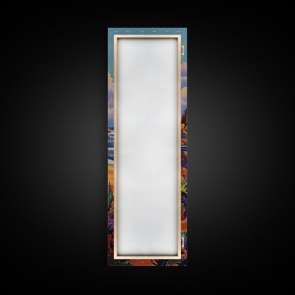 Coastal Path, Mountain, Framed Canvas Print, Vibrant Beach Landscape Wall Art, Desert Coastal Decor, Colorful Nature Living Room Accent