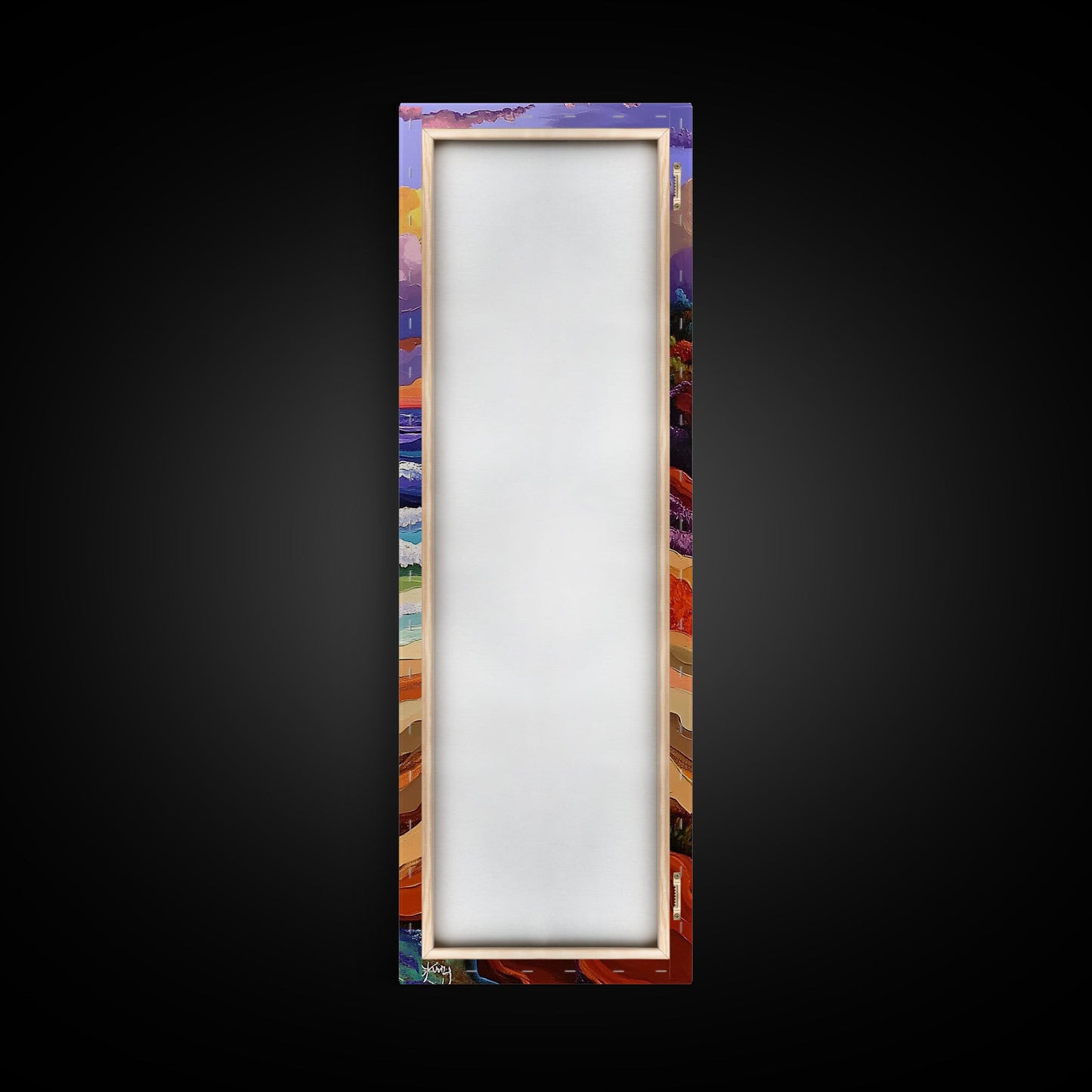 Sunset Coast, Stream Meets Ocean, Abstract Nature, Framed Canvas Print, Fall Wall Art, Colorful Beach Living Room Decor