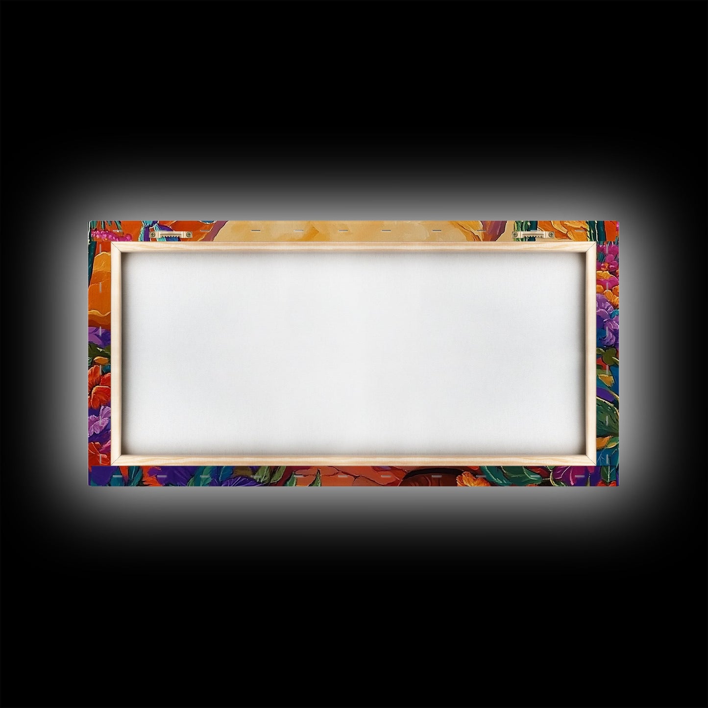 Birds Cactus, Blossoms, Bright Nature Framed Canvas Print, Desert Floral Wall Decor, Southwest Living Room Boho Wall Art