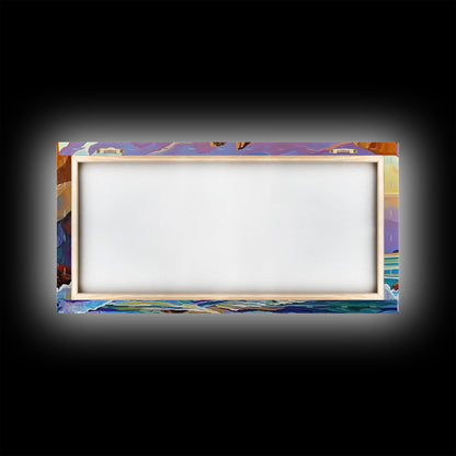 Ocean Rocks, Waves, Sunrise, Framed Canvas Print, Coastal Landscape Art, Nautical Beach Wall Decor, Ocean Sunset Art, Bedroom Accent