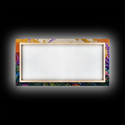 Flowers Sunset, Vibrant, Nature, Framed Canvas Print, Fall Wildflower Art, Boho Floral Wall Decor, Kitchen or Entryway Accent