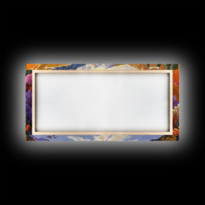 Autumn Forest, Snow, Trail, Canvas Print, Fall landscape painting, cabin wall decor, cozy mountain art, vibrant rustic hallway print