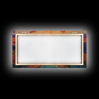 Sunset Coastal, Landscape, Vibrant Colors, Framed Canvas Print, Boho Beach Art, Living Room Wall Decor, Nature Painting, Summer Vibes