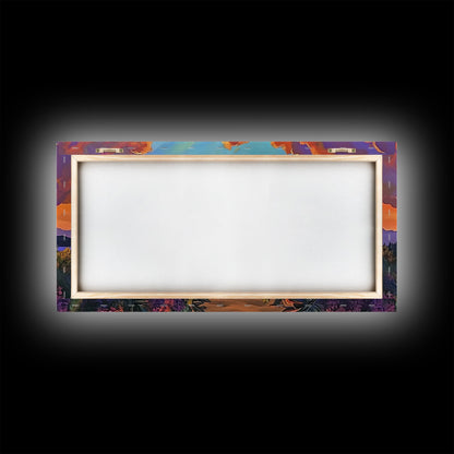 Mountains Tropical, Sunset, Palm Trees, Framed Canvas Print, Bold Landscape Art, Living Room Wall Decor, Sunset View, Boho Decor