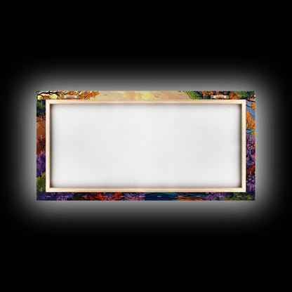 Mountain Lake, Trees, Reflection, Canvas Print with vivid autumn landscape painting, living room wall art, boho nature decor