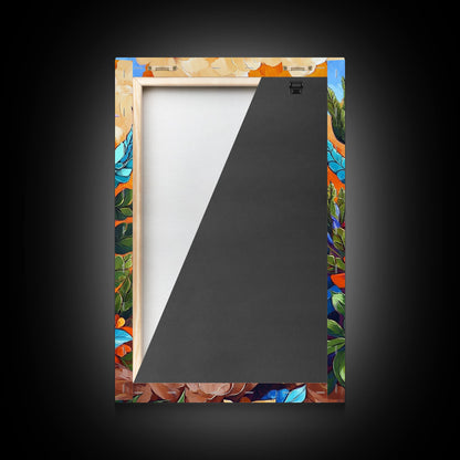 Floral Boho, Bright, Fall, Canvas Print vibrant flower bouquet wall art, fall floral wall decor, dining room print, bohemian art gift