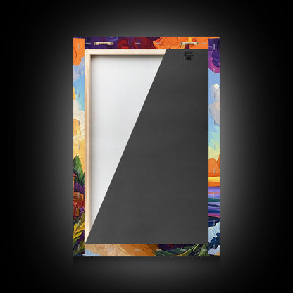 Lighthouse Sunset, Tropical, Path, Canvas Print, Colorful coastal home décor, beach house art, tropical living room wall painting