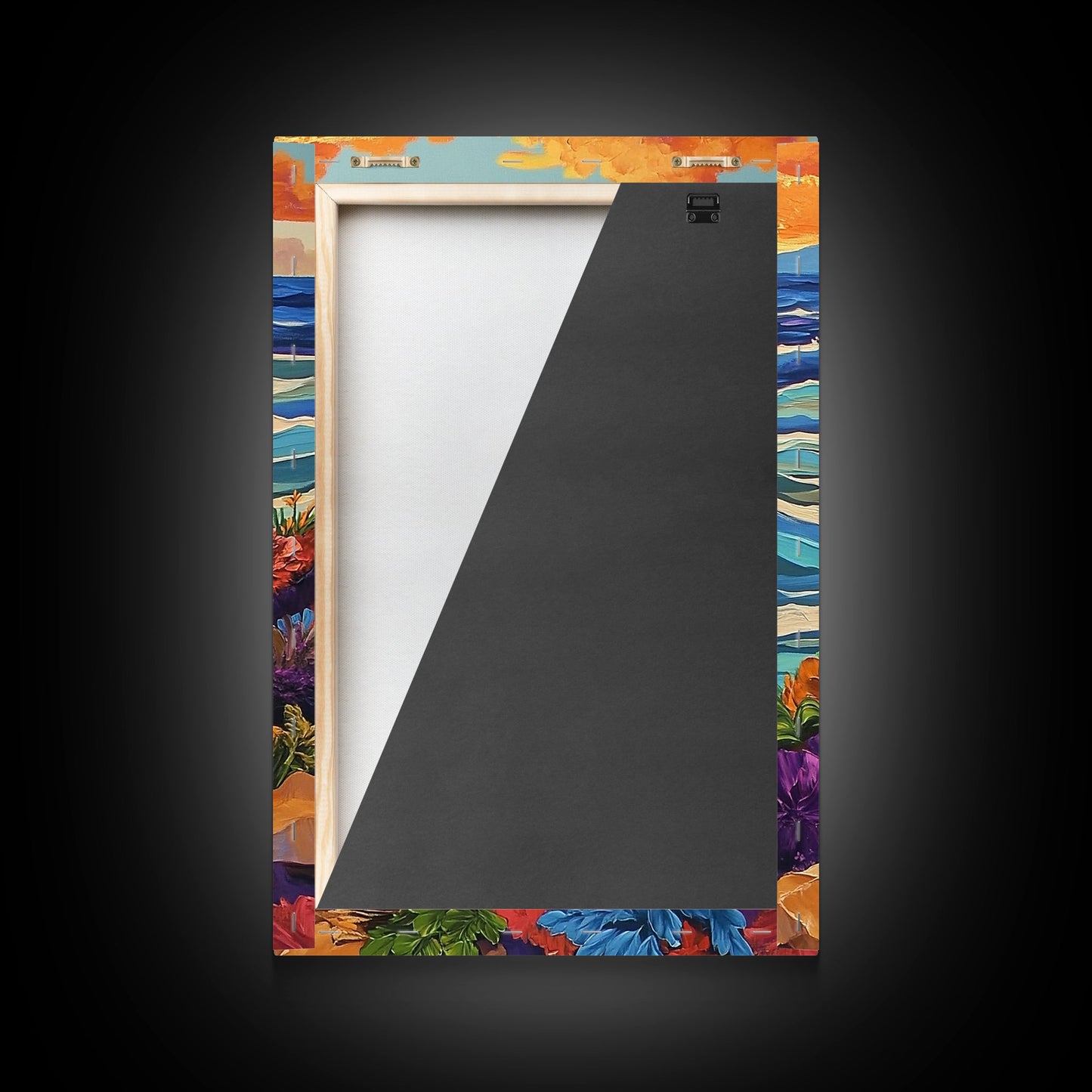 Ocean Path, Wildflowers, Shoreline, Framed Canvas Print coastal path wall art, ocean wildflower painting, beach garden style, hallway decor