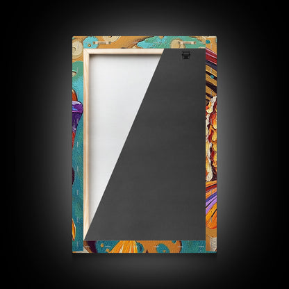 Fish Colorful, Tropical, Bold, Framed Canvas Print, vibrant ocean art, coastal bathroom decor, abstract tropical fish painting, boho beach