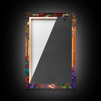 Hammock Patio, Relax, Lake, Framed Canvas Print, bohemian outdoor decor, tropical vacation art, summer patio vibe, living room wall art