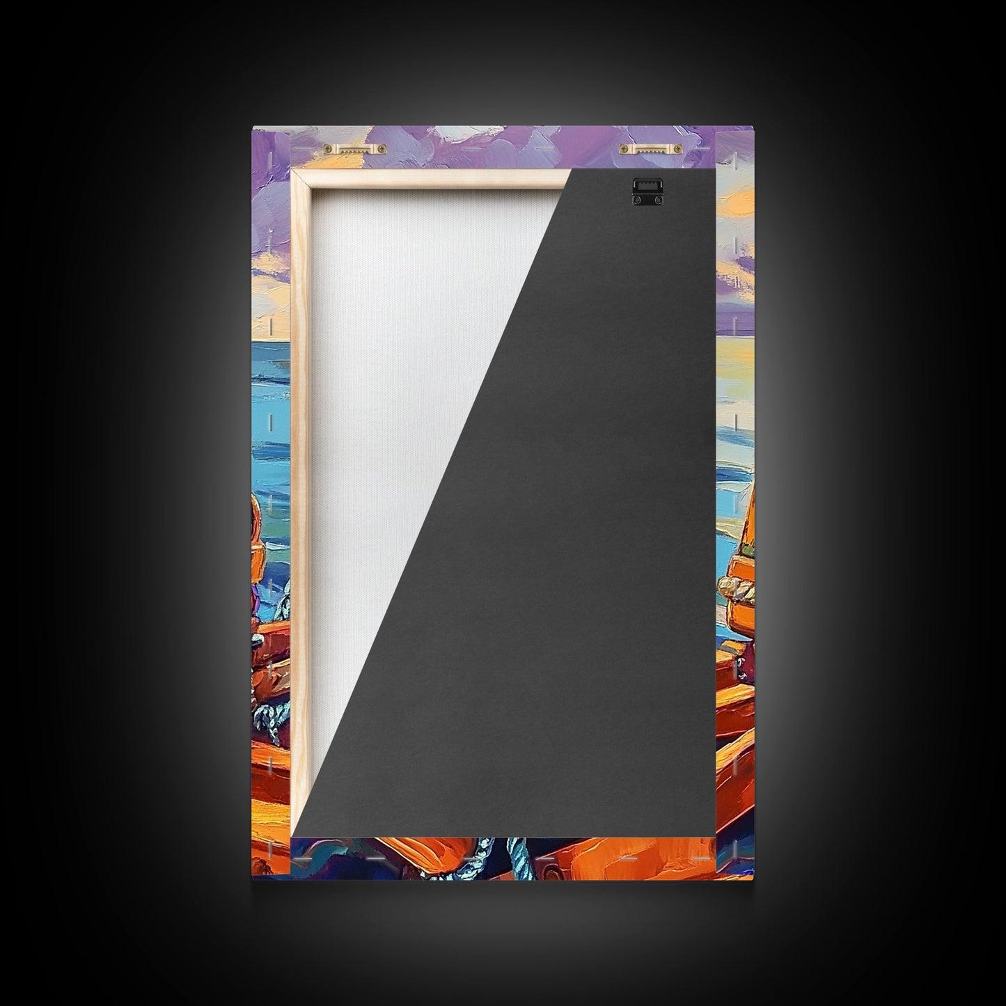 Rope Dock Sunset, Nautical, Framed Canvas Print, Nautical Rope Dockside Art, Sunset Painting, Coastal Seaside Wall Decor, Living Room Decor