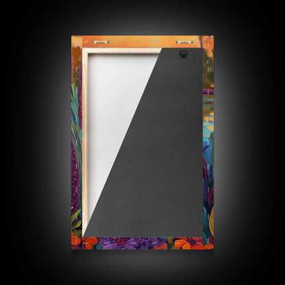 Jewel Loon, Sunset, Vibrant Bird Wall Art, Nature Wildlife Decor, Eclectic Home Accent, Living Room Boho Framed Canvas Print