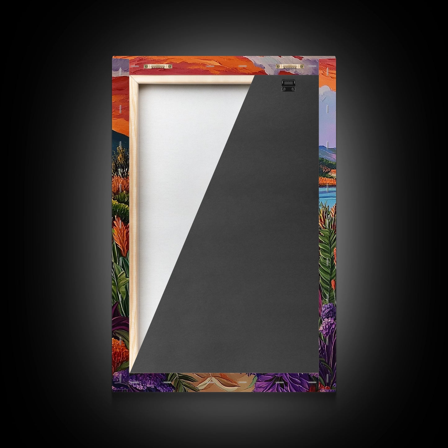 Lake Sunset, Wildflowers, Peaceful, Framed Canvas Print, Serene Nature Wall Art, Bedroom or Living Room Decor, Vibrant Landscape Style