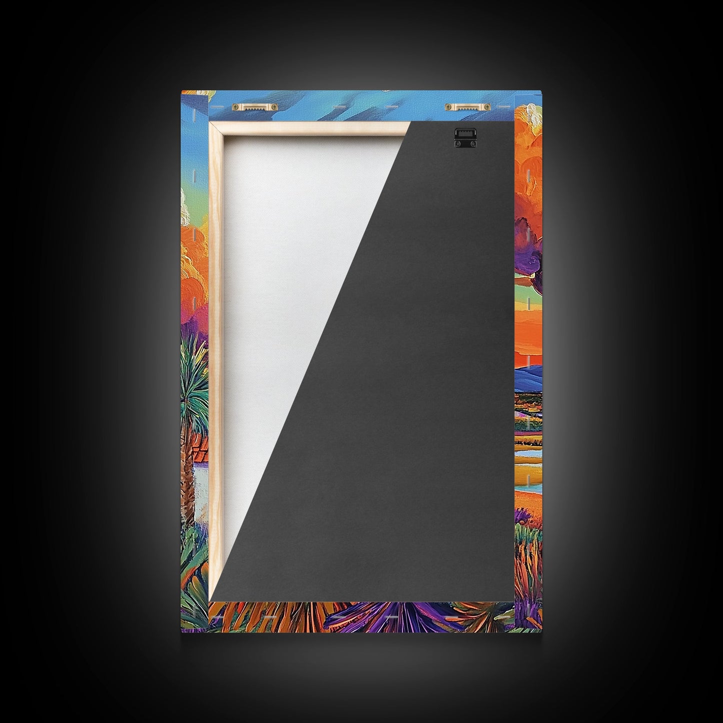 Village Sunset, Clouds, Landscape, Framed Canvas Print, Colorful Scenic Wall Art, Rustic Living Room Decor, Mediterranean Countryside