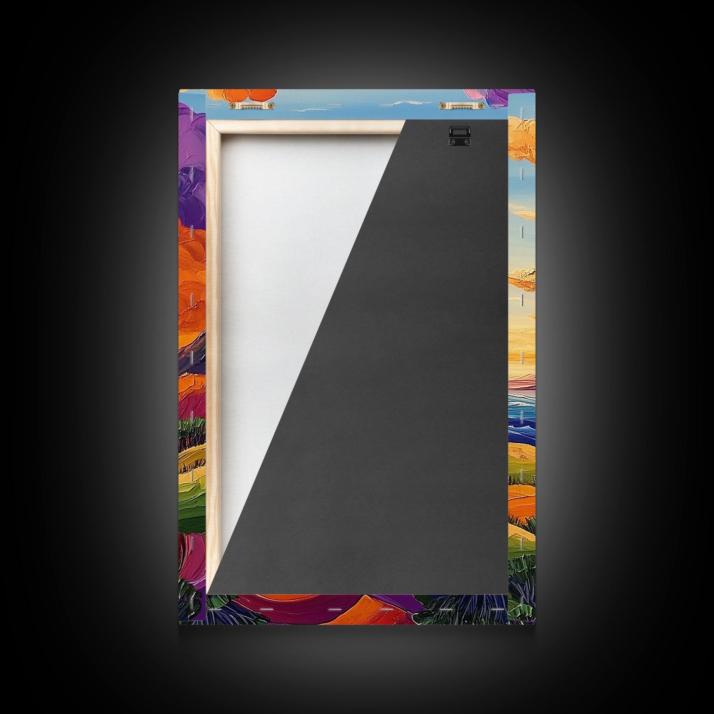 Coastal Hills, Sunset Path, Ocean View, Fiery Sky — Framed Canvas Print Autumn landscape painting, colorful kitchen wall art, boho decor