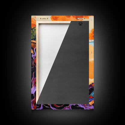 Lava Coastline, Molten Waves, Abstract Nature, Volcanic Scene, Framed Canvas Print, Fall Wall Art, Moody Decor, Earthy Abstract Art