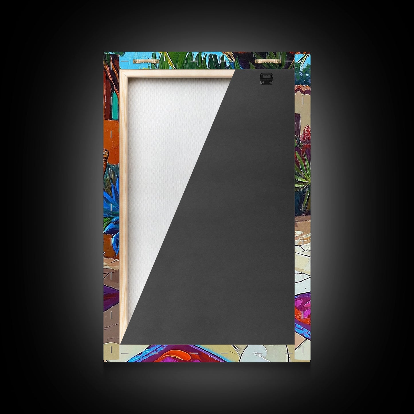 Chair Patio Palm, Tropical, Framed Canvas Print tropical garden wall art, colorful patio vibes, summer decor, boho sunroom wall art