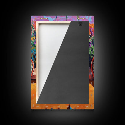 Sombrero, Garden, Boho, Floral, Framed Canvas Print, Bright floral garden sombrero artwork, perfect boho colorful kitchen wall art