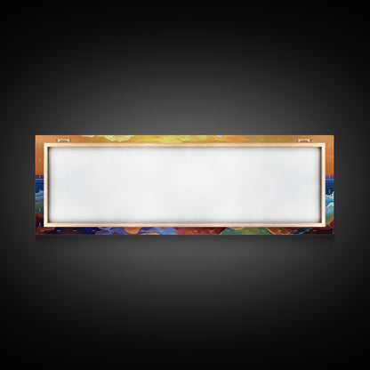 Coastal Rocks Waves, Sunset Ocean Painting, Colorful Seaside View, Framed Canvas Print, Nautical Wall Art, Living Room Decor